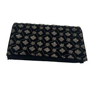 Vintage Black & Gold Embroidered Clutch Bag By Ivory Palace With Snap Closure